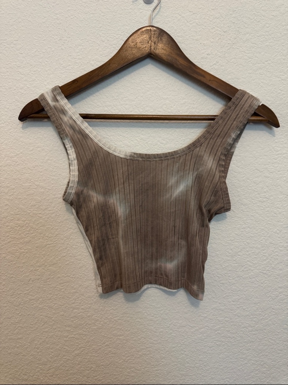 SHEIN Ribbed Cropped Tank Top - Taupe Tie-Dye